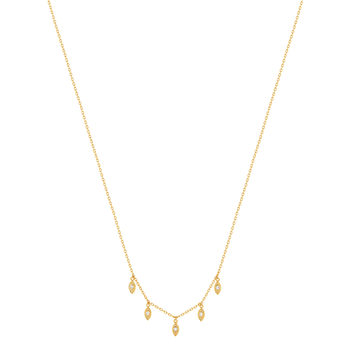 Collier plaqué or jaune, motif feuille zirconias 45 cm