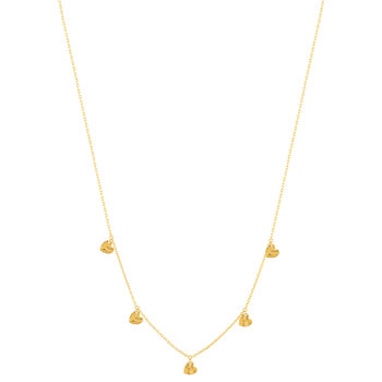 Collier plaqué or jaune, pampilles coeurs martelé 45 cm