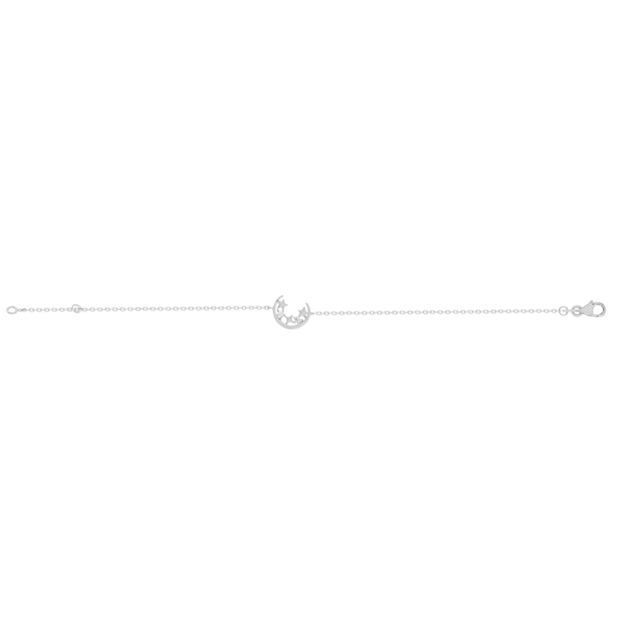 Bracelet argent 925, motif lune et étoile zirconias 18 cm - vue 2