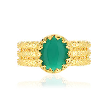 Bague ajustable dorée agate verte ajustable