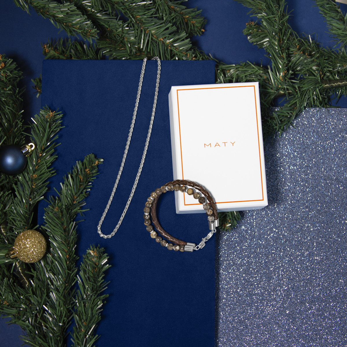 Parure homme bracelet et collier acier - vue D1