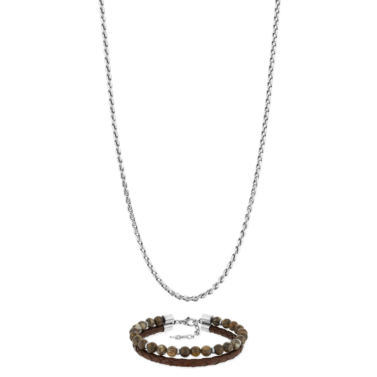 Parure homme bracelet et collier acier - vue D2