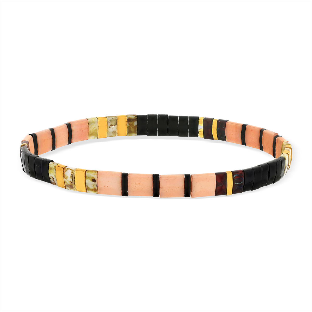 Bracelet perles japonaises MIYUKI en verre émaillé ton noir et blanc. - vue porté 1