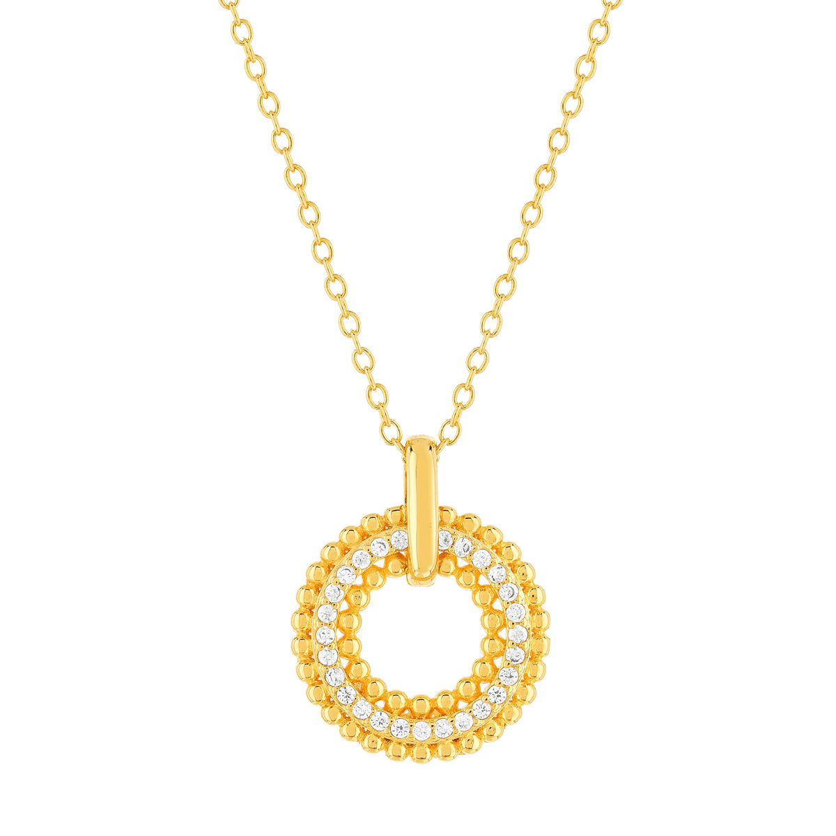 Collier plaqué or motif cercle perlé zirconias 42 à 45 cm