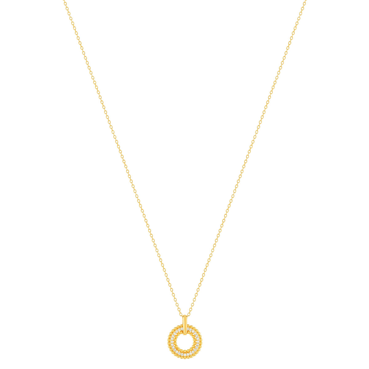 Collier plaqué or motif cercle perlé zirconias 42 à 45 cm - vue 2