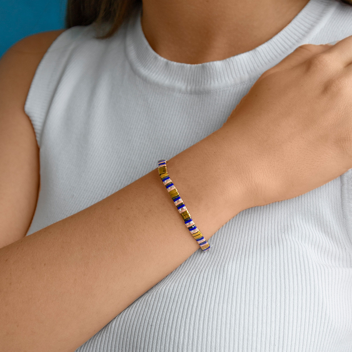Bracelet élastique perles japonaises MIYUKI en verre émaillé multicolores