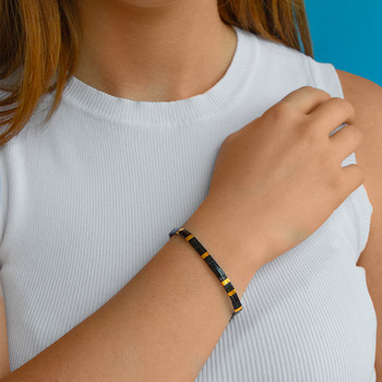 Bracelet élastique perles japonaises MIYUKI en verre émaillé ton noir et doré