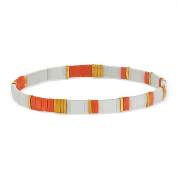 Bracelet élastiques perles japonaises MIYUKI en verre émaillé ton orange blanc et doré