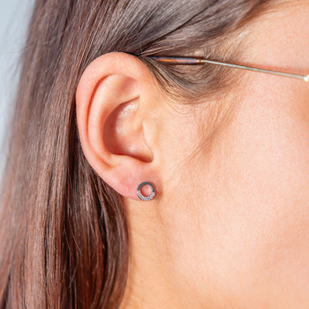 Boucles d'oreilles argent 925, motif anneau et zirconias