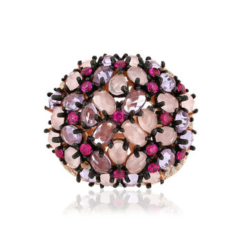 Bague argent 925 rose et ruthénium noir zirconias multicolores