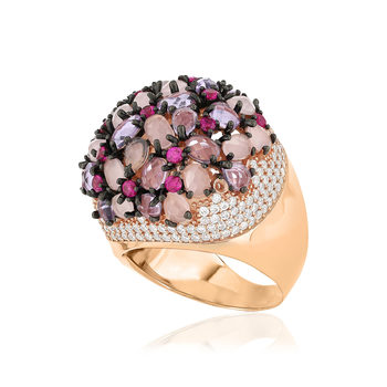 Bague argent 925 rose et ruthénium noir zirconias multicolores