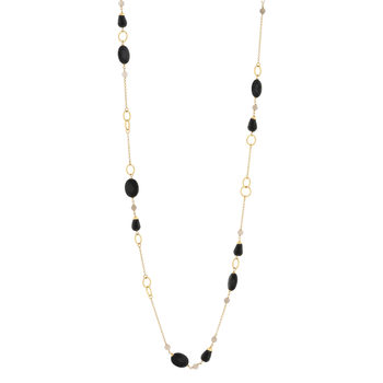 Sautoir argent 925 rose, onyx et agates grises 100 cm