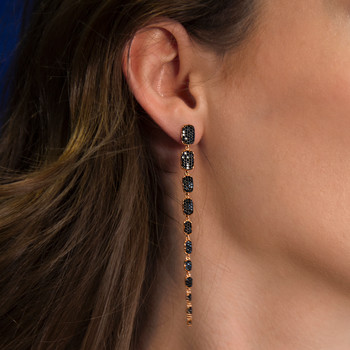 Boucles d'oreilles pendants argent 925 rose et ruthénium noir, zirconias noir.