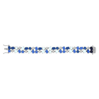 925 silver and black ruthenium bracelet, imitation blue stones, white zirconias 19 cm