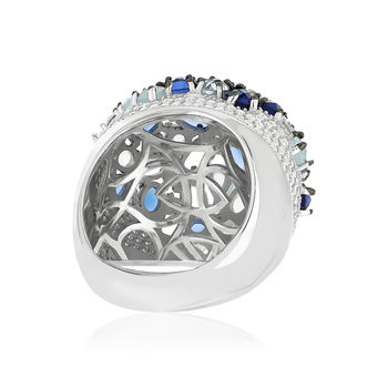 Bague argent 925 et ruthénium noir, pierres imitations bleues zirconias