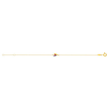 Bracelet or 375 jaune 2 tons rubis et diamant 18cm avec anneau de raccourcissement à 16cm