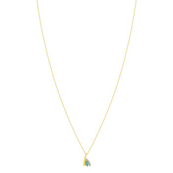 Collier or 375 jaune 2 tons emeraude et diamant 45cm avec anneau de raccourcissement 42cm