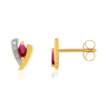 Boucles d'oreilles or 375 jaune 2 tons rubis et diamants