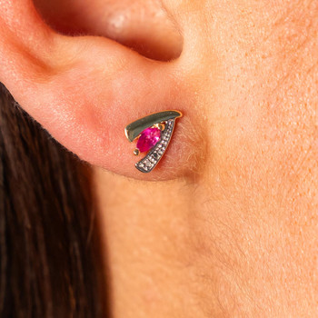 Boucles d'oreilles or 375 jaune 2 tons rubis et diamants