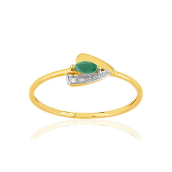 Bague or 375 jaune 2 tons émeraude et diamants