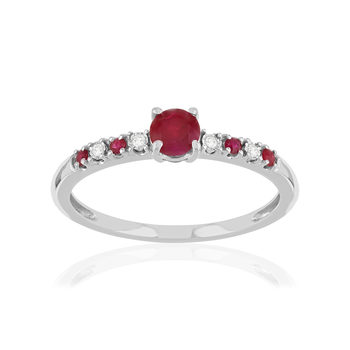 Bague or 375 blanc rubis diamants