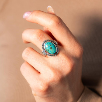 Bague argent turquoises marcassites ziconias