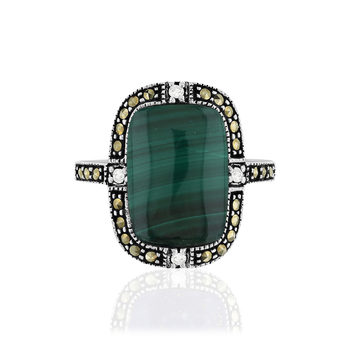 Bague argent malachites marcassites et ziconias