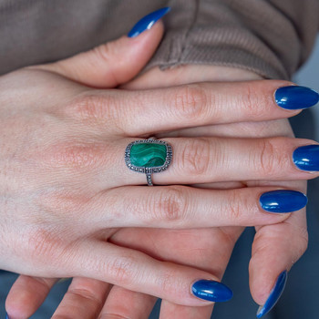 Bague argent malachites marcassites et ziconias