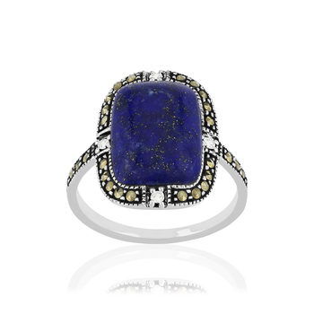 Bague argent 925 lapis lazuli marcassites zirconias