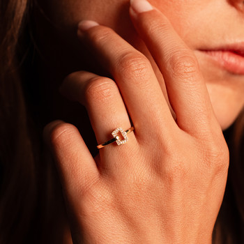 Bague or recyclé 750 jaune et boucle diamants