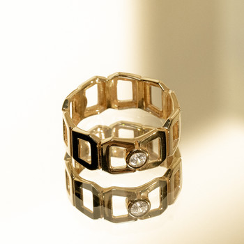 Bague or recyclé 750 jaune multi boucles ajourées et diamant