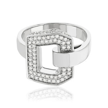 Bague or recyclé 750 blanc boucle et demi-tour diamants