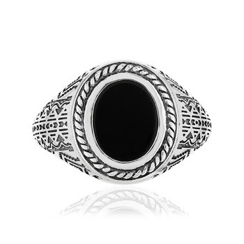 Bague argent 925 écailles agate noire ovale