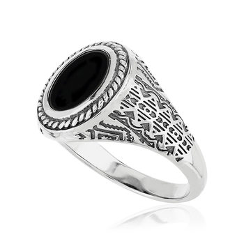 Bague argent 925 écailles agate noire ovale