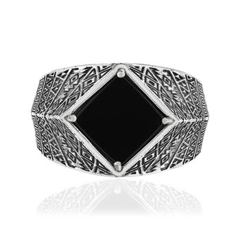 Bague argent 925 écailles losange agate noire losange