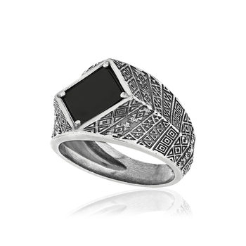 Bague argent 925 écailles losange agate noire losange