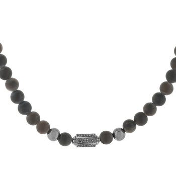 Collier perles obsidiennes noires et perles argent 48cm