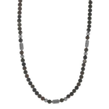 Collier perles obsidiennes noires et perles argent 48cm