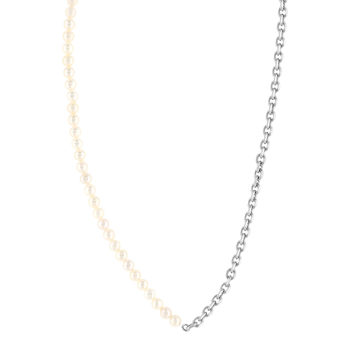 Collier argent 925 maille Forçat perles de culture de Chine 48 cm