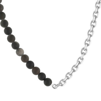 Collier argent 925 maille Forçat perles obsidiennes noires 48 cm