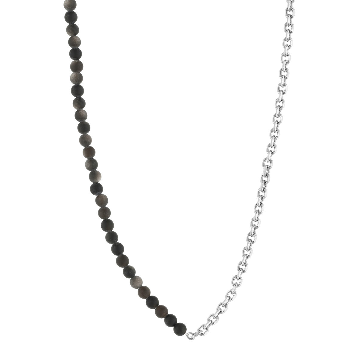 Collier argent 925 maille Forçat perles obsidiennes noires 48 cm - vue 2