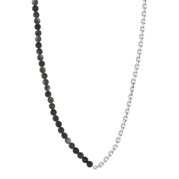 Collier argent 925 maille Forçat perles obsidiennes noires 48 cm