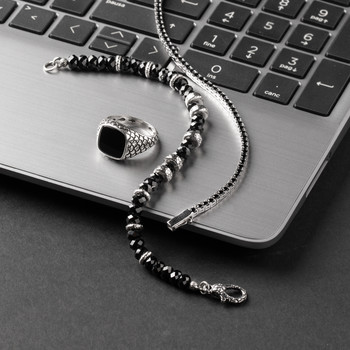 Bracelet argent 925 spinelles noires rondes 21cm