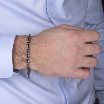 Bracelet argent 925 spinelles noires rondes 21cm