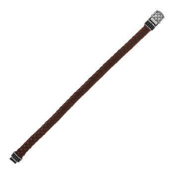 Bracelet marron tressé spinelles noires 19cm