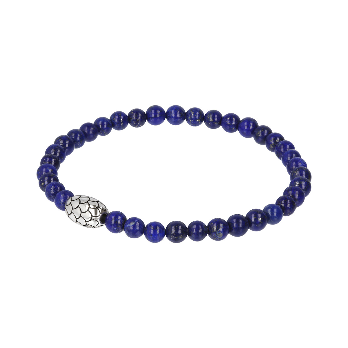 Bracelet perles lapis lazuli et perles argent écailles 19cm - vue 2