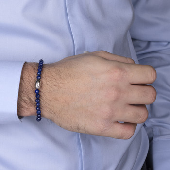 Bracelet perles lapis lazuli et perles argent écailles 19cm