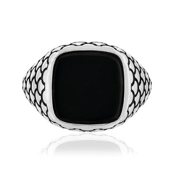 Bague argent 925 écailles onyx carré