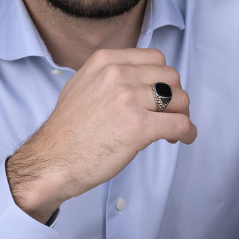 Bague argent 925 écailles onyx carré