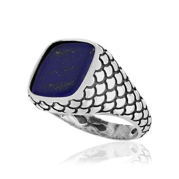 Bague argent 925 écailles lapis lazuli carré